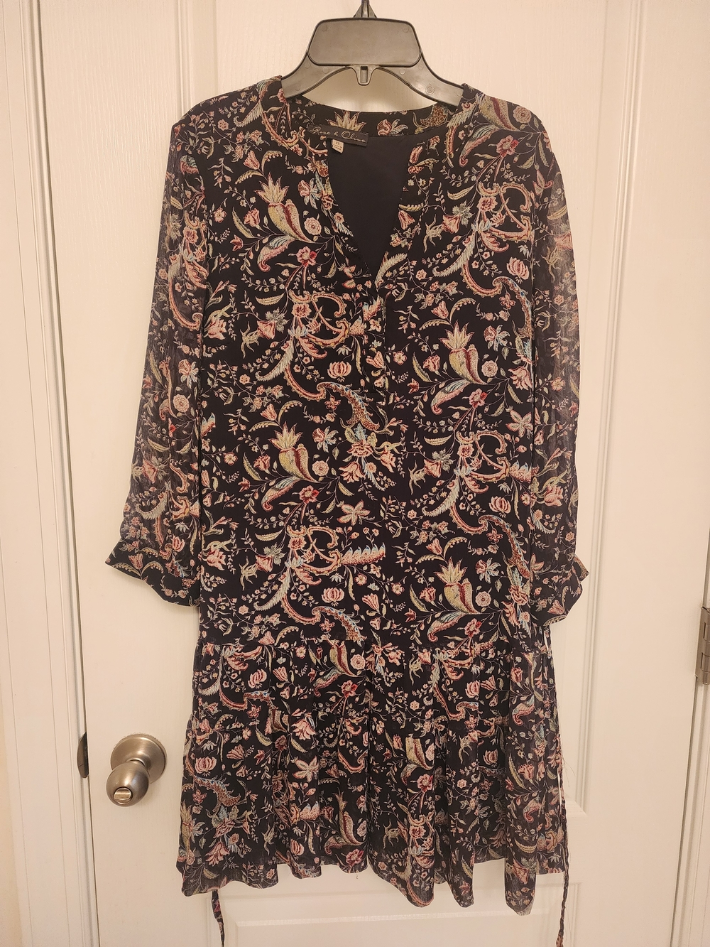 Rose & Olive Black Paisley Print Long-Sleeve Tiered Dress Size XS